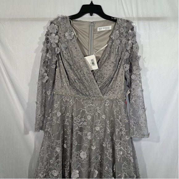 NWT $538 Mac Duggal [ 12 ]‎ Floral Embellished Lace A-Line Dress Sterling Grey - Picture 8 of 16